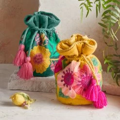 Embroidered Velvet Jewelry Pouch